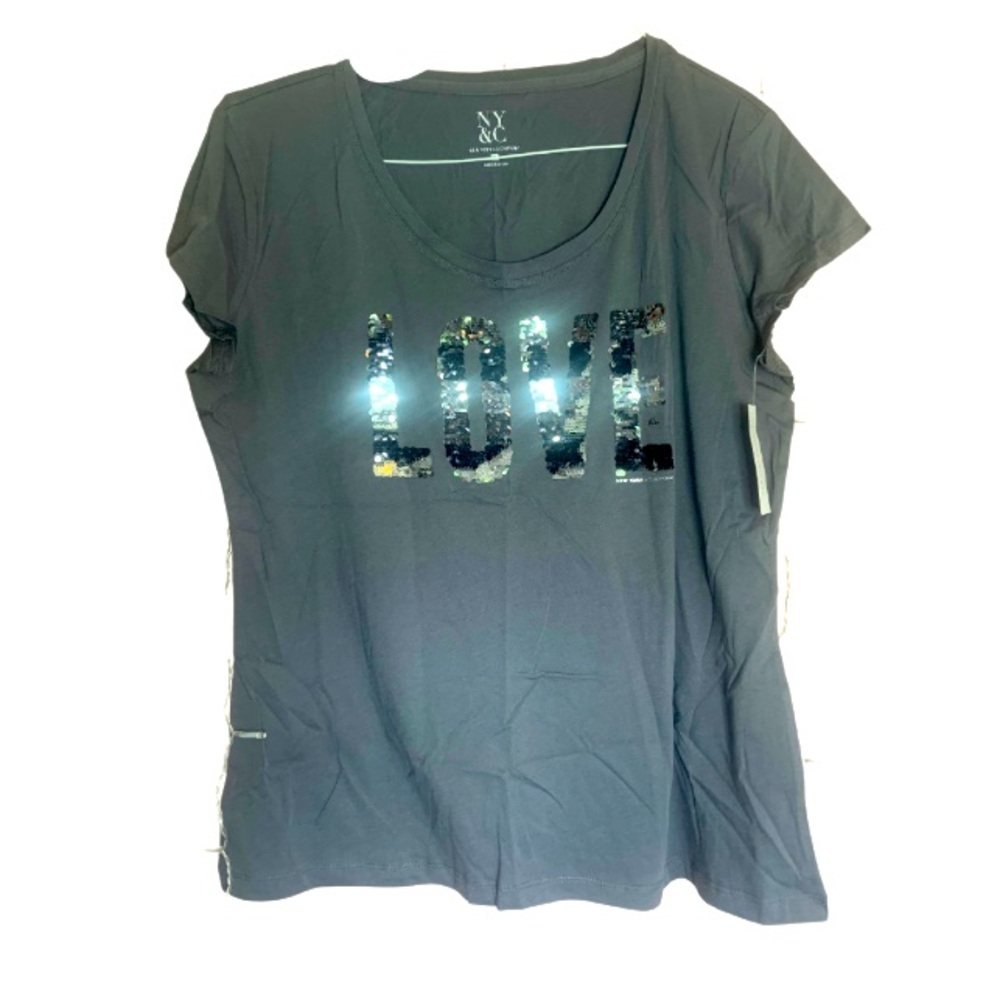 GRAY ‘NY&C’ TEE W/ BEDAZZLED LOVE!!!